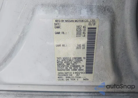 2018 Nissan Altima 2.5 Sv z USA, uszkodzony, nr VIN 1N4AL3AP3JC190293